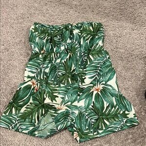 Tropical Green Leaf Print kid's romper